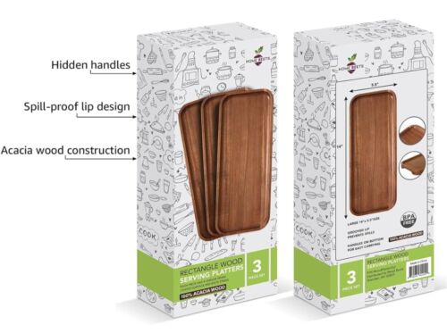 Solid Acacia Wood Serving Trays (14 x 5.5 inches) 3-pack - Picture 4 of 7