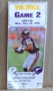1996 Vikings @ Dolphins Ticket Stub NFL DEBUT SEASON OF ZACH THOMAS (HOF 2023)