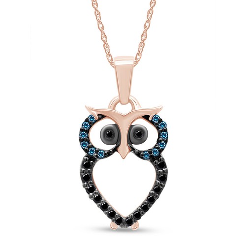 Owl Pendant Necklace Blue \u0026 Black Real 