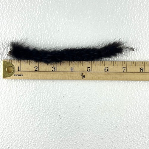 Black Mink Fur Layering Bracelet Preppy Boho Chic Silver Clasp 2.5cm Extension - Picture 9 of 10