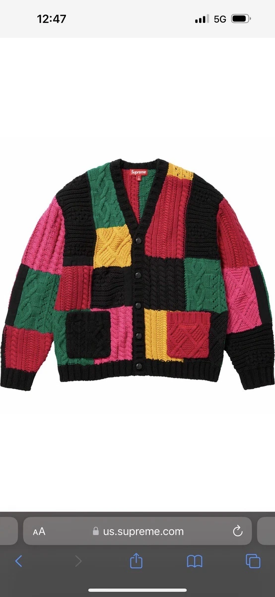 Supreme Patchwork Cable Knit Cardigan FW23 Men's Size M Black New CONFIRMED