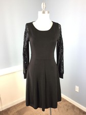Eliza J S Antropologie Black knit sweater dress Lace Sleeve Cocktail Career CUTE
