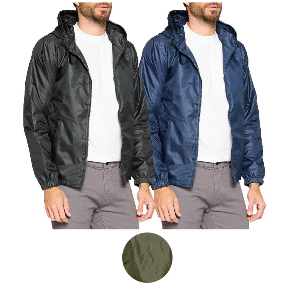 Men's Water Resistant Windbreaker Zip Up Hooded Lightweight Casual Rain Jacket