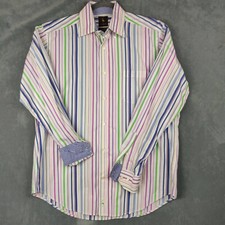 Tailorbyrd Button Down Shirt Mens Large Colorful Striped Flip Cuff Long Sleeve