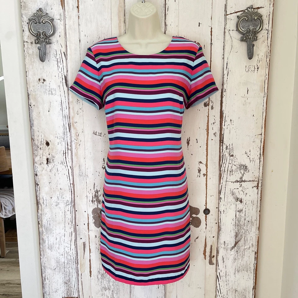 Vestido Cynthia Rowley Talla 4 Mujer Colorido Rayas Azul Rosa Verde Cambio Carrera Foto 2 de 4