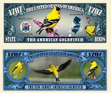 Cardellino Giallo Banconota Million Dollaro US Uccello Jersey Stato Pezzi Animal