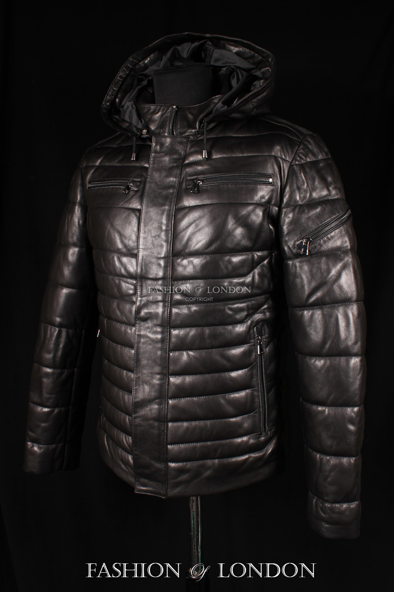 Hombres ICEBERG PUFFER Chaqueta de Cuero Acolchada Negra Italiana Piel de Cordero Chaqueta de Cuero