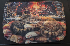 Sleeping cats by the fireplace cosmetic bag Vintage style cozy scene