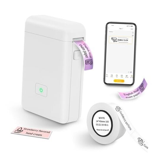 HP2 Portable Bluetooth Label Maker with White Tape for Home & Office Organization