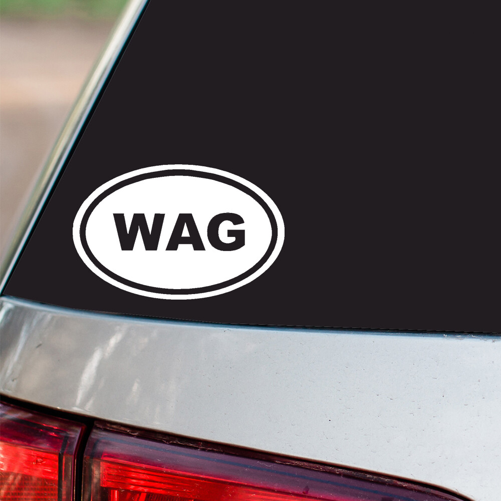 WAG Sticker Dog Puppy oval euro chrome & regular vinyl color