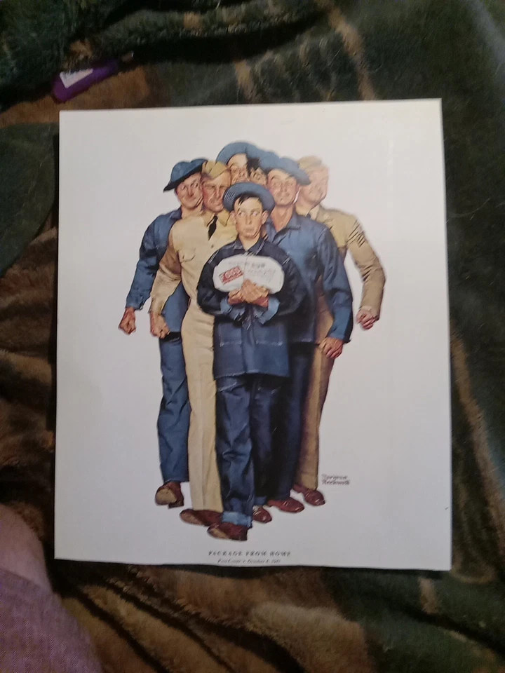 "Paquete desde casa" Rockwell años 70 reimpresión de 1941 sábado víspera post cubierta 12x14 Foto 2 de 4