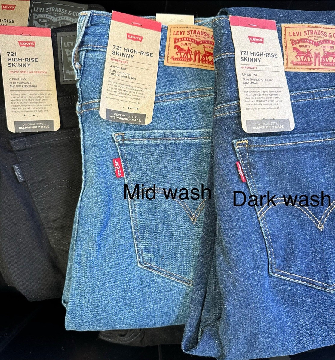 Genuine Levis 721 High Rise Skinny Jeans, Levi's Sculpt Hypersoft