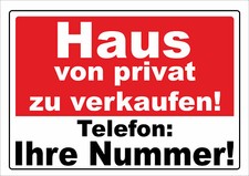 wetterfestes Banner mit &Ouml;sen: "Haus von Privat zu verkaufen" Gr&ouml;&szlig;e A2
