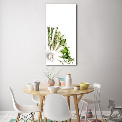 Wand-Bild Kunstdruck aus Hart-Glas Hochformat 70x140 Kräuter