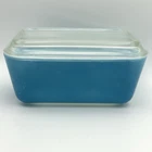 Vintage Pyrex Refrigerator Dish Primary Blue 502-B with Ribbed Lid 502-C