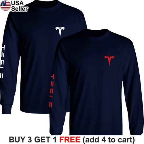 Tesla Long Sleeve T-Shirt Motors Logo Model S 3 X Y Elon Musk Racing Chest BTS02 - Picture 12 of 24