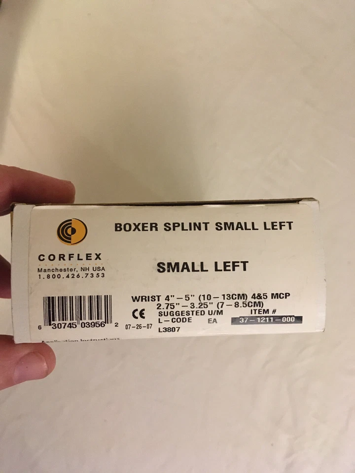 Coreflex Boxer Splint Small Left Wrist 4"-5" 4&5 MCP Item #37-1211-000 NIB FS! - Image 2 of 4