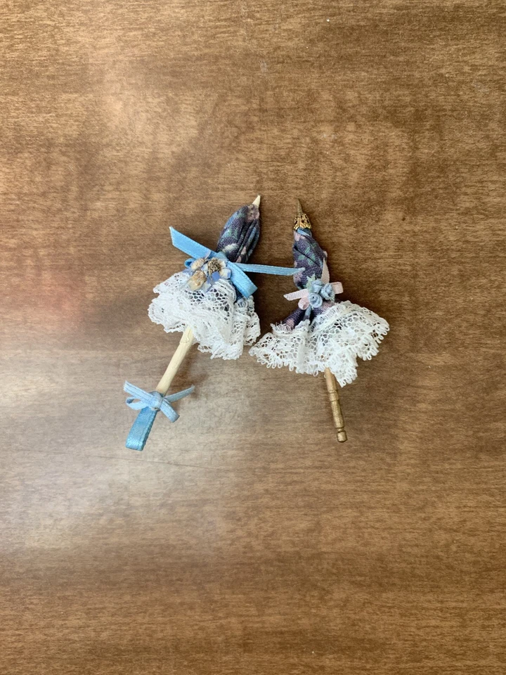 Lote de 2 paraguas vintage hechos a mano si dos con encaje - casa de muñecas miniaturas dama Foto 2 de 4