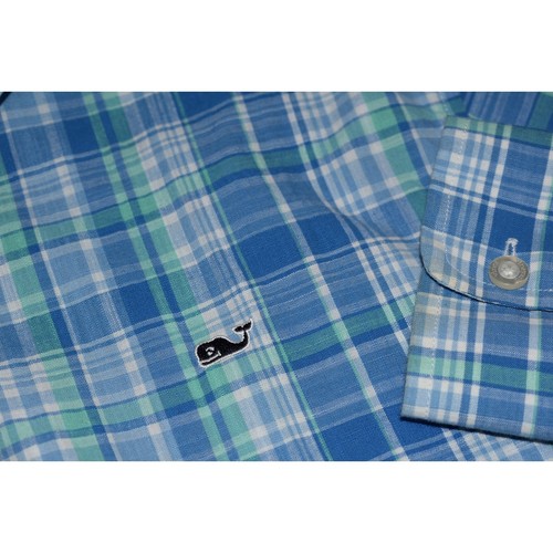 Vineyard Vines Whale Dress Shirt Boys Size XL 18 Cotton Blue Plaids - Picture 3 of 5