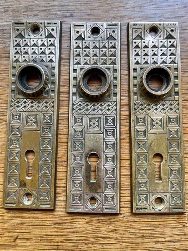 Antique 3 Eastlake Victorian Neo Grec Style Brass Ornate Eastlake Doorplates