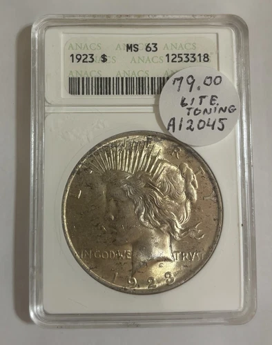 1923-P ANACS MS63 Silver Peace Dollar - Light Toning -