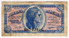 1937 Spain 50 Centimos B8742466 Paper Banknote Money Currency