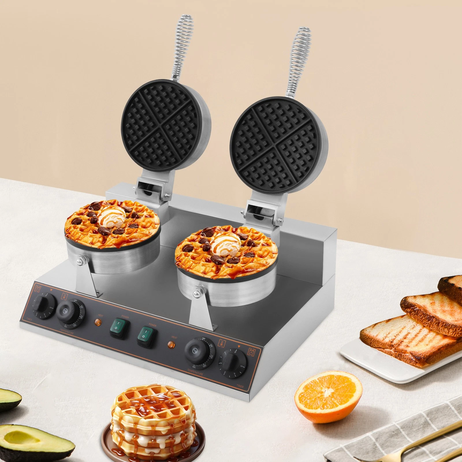 Waffle Maker, Electric Waffle Maker, HT-2 Electric Waffle Machine Silver 110V