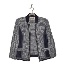 CHICO'S 129 Bead Embellished Tweed Denim Open Jacket Chico's 1 / US 10