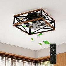 16" Square Flush Mount Caged Ceiling Fan Light 6 Speed Wireless Hand Remote