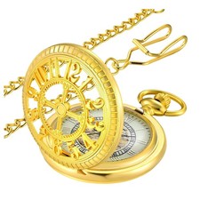 MJSCPHBJK Vintage Pocket Watch with Chain Simulate Mechanical Design Roman Numer
