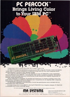 MA Systems PC PEACOCK IBM PC Color Graphics Adapter Vintage 80s Print Ad