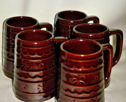 MARCREST MONMOUTH VINTAGE SET 5 MUGS TANKARDS BROWN GLAZE BEEHIVE DAISY & DOT - Picture 6 of 12