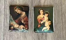 2 Stück Seidenbilder „Madonna mit Kind", eckig, bombiert, für Klosterarbeiten