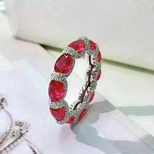 8Ct Oval Cut Lab-Created Ruby Full Eternity Ring in 14K White Gold Plated