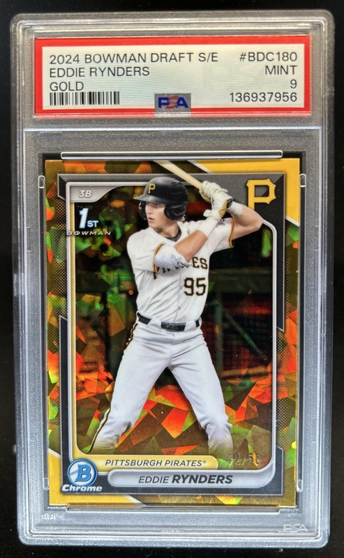 2024 Bowman Draft Sapphire Eddie Rynders Chrome Gold 1st #/50 Pirates PSA 9