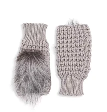 Adrienne Landau Gray Faux Fur Fingerless Gloves Knit Hand Warmers Mittens NWT