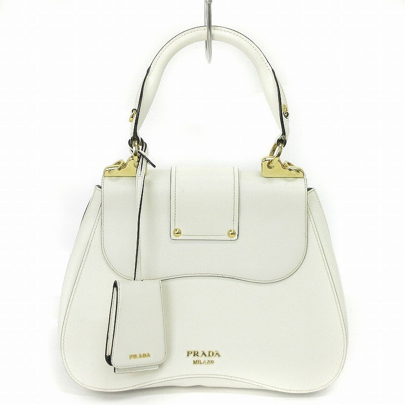Prada Sydney Saffiano Leather Flap Bag with Logo Plate in White for Women