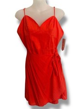 Gianni Bini GB Faux Wrap Dress Coral Strappy Knot Front Summer Sz Large NWT