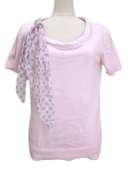 LOUIS VUITTON Damier Pink Scarf Pullover Knit Sweater
