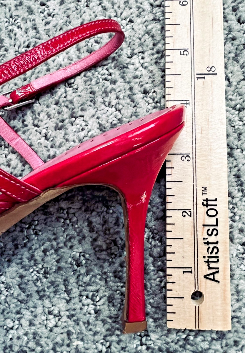 マノロブラニカハンギシピンク24.5 VTG Manolo Blahnik Pink Patent Leather Strappy Sandals Heels Ankle