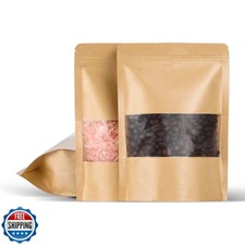 100 Pcs 5.5x8 Inch Kraft Paper Bags with Transparent Window, Stand Up Pouches