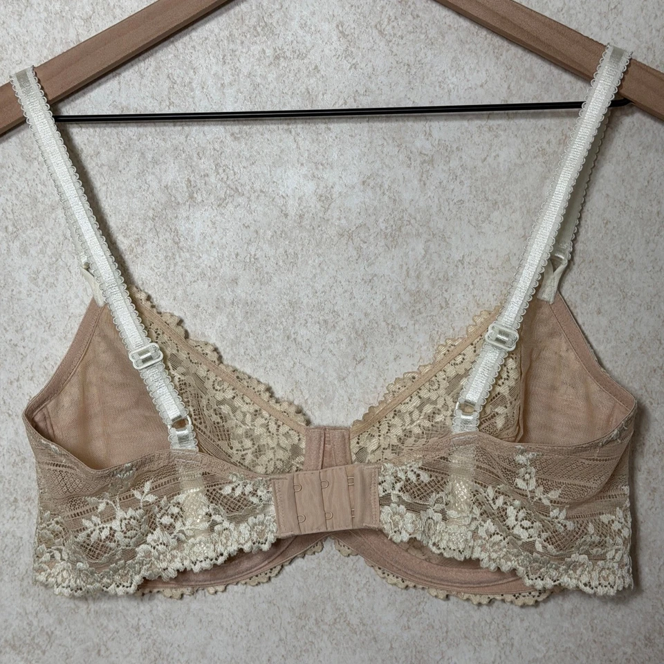 Sujetador con aros Wacoal 40D beige floral de encaje cobertura completa marfil desnudo para mujer Foto 3 de 3