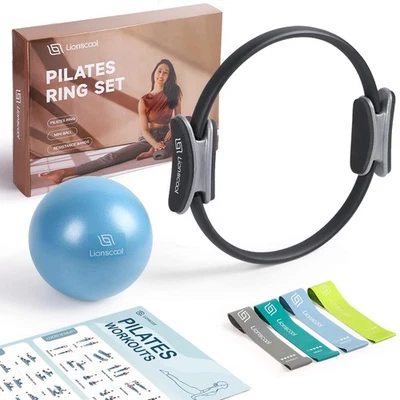 LIONSCOOL Pilates Ring Set - Resistance Circle for Home Workouts Black
