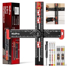 4-In-1 Drilling Positioning Scribing Ruler, Adjustable Multifunctional T Square 