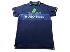 Hugo Boss - Men's XL Navy Blue Graphic Spell Out Short Sleeve Polo Shirt