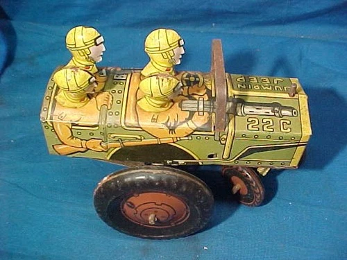 1930s MARX Tin Litho TOY JUMPING JEEP w Wind Up Motor
