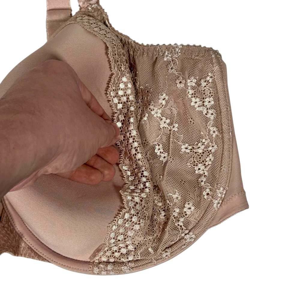 Elomi Women's 42J Charley Fawn Bandless Spacer Molded Bra Nude Lace READ - Image 2 of 4