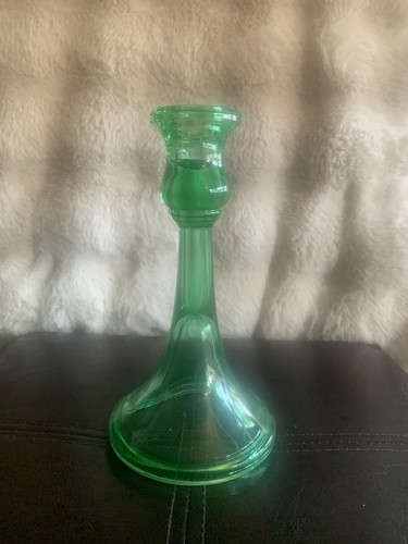 Uranium 7 Depression Green Glass Candlestick UV Reactive Holder
