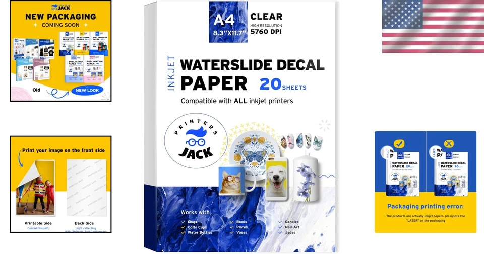 20 A4 Water Slide Decal Sheets - Inkjet Printable for Creative DIY - Image 2 of 4