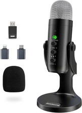 ZealSound Wireless Microphone for PC, Noise Cancellation Podcast Black Silver